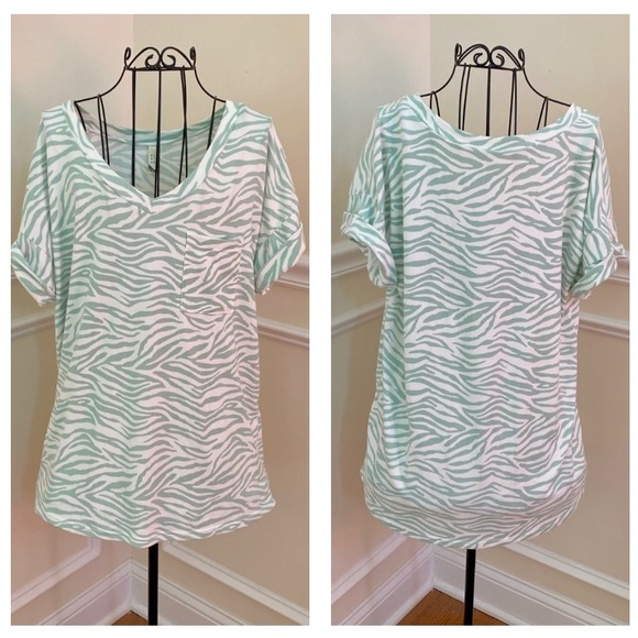 Flamingo Tops - Flamingo Mint Green Animal Print V-Neck Knit Top